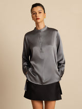 [Dark Gray] SilkSilky  Long Sleeve Stand Collar Women's Blouse 003