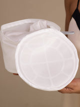 White bra laundry wash bag with zipper closure for delicate lingerie care