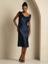 [Dark Blue] SilkSilky  Sleeveless Cowl Neck Dress 008