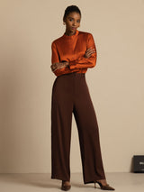 [Caramel] SilkSilky  Long Sleeve Stand Collar Women's Blouse 008