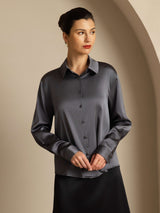 [Dark Gray] SilkSilky  Long Sleeve Lapel Collar Women's Shirts 007