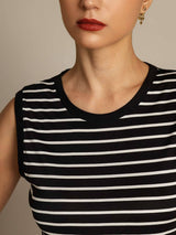 [Black Stripe] SilkSilky  Sleeveless Round Neck Camisole Top 004