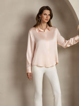 [Light Pink] SilkSilky  Long Sleeve Lapel Collar Women's Shirts 005