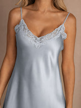 [Grayish Blue] SilkSilky  Spaghetti Strap V Neck Nightgown 004