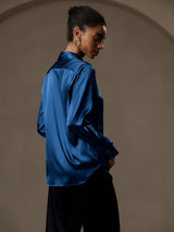 [Teal] SilkSilky  Long Sleeve Lapel Collar Women's Shirts 002
