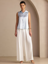 [Light Blue] SilkSilky  Sleeveless Lapel Collar Women's Shirts 006