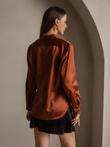 [Caramel] SilkSilky  Long Sleeve Lapel Collar Women's Shirts 002