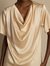 [Champagne] SilkSilky  Short Sleeve Cowl Neck Women's Blouse 004