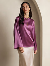 [Deep Purple] SilkSilky  Long Sleeve Boat Neck Women's Blouse 005