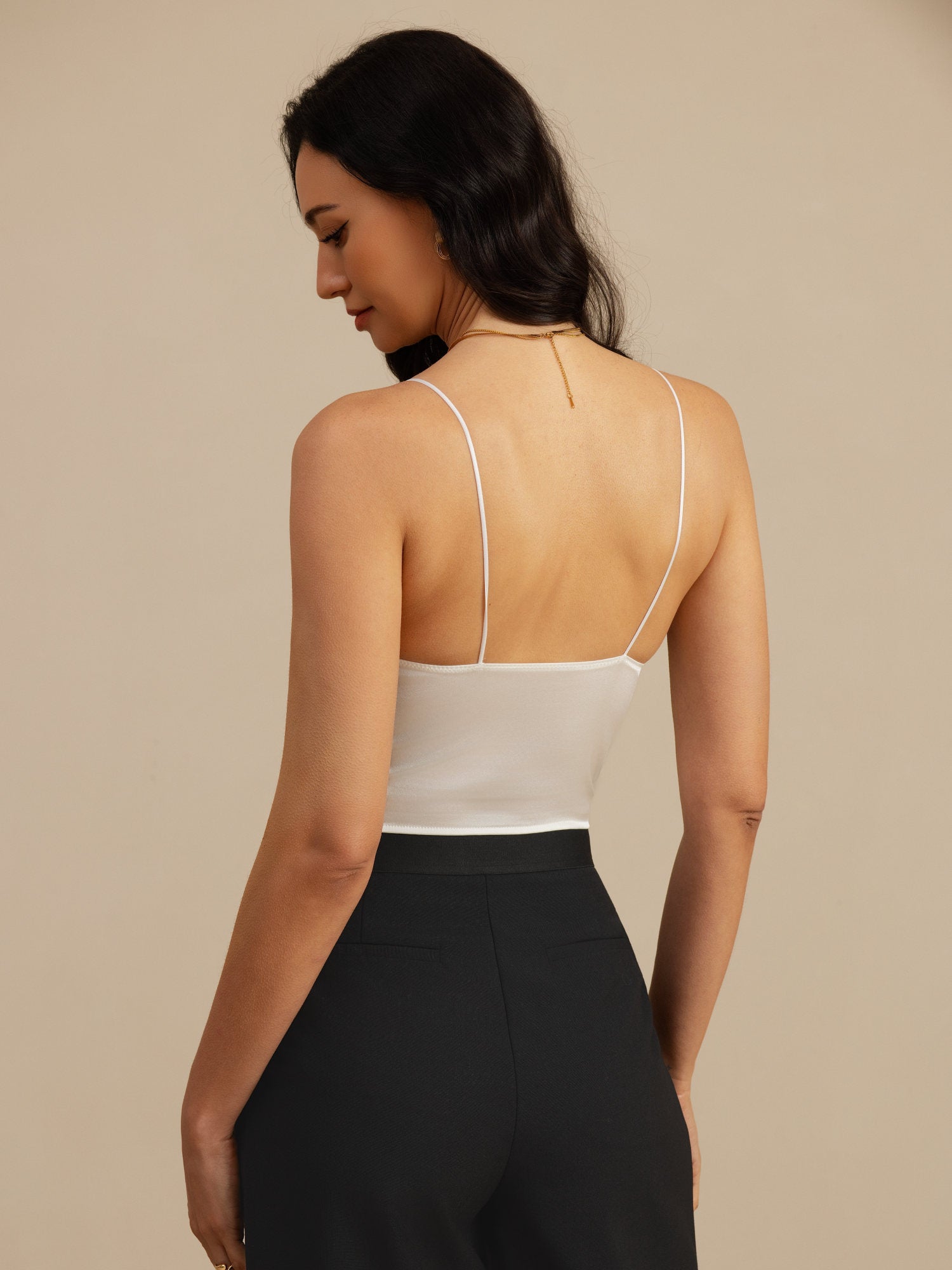 [White] SilkSilky  Spaghetti Strap V Neck Camisole Top 002
