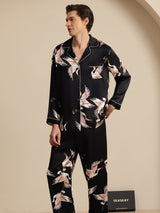 [Black] SilkSilky  Long Sleeve Lapel Collar Men's Pajamas 003