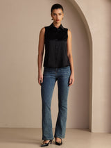 [Black] SilkSilky  Sleeveless Lapel Collar Women's Shirts 006