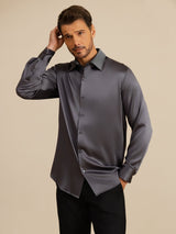 [Dark Gray] SilkSilky  Long Sleeve Lapel Collar Men's Shirt 006