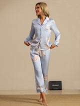 [Light Blue] SilkSilky  Long Sleeve Lapel Collar Women's Pajamas 001