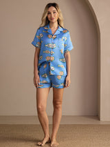 [Blue Fish] SilkSilky  Short Sleeve Lapel Collar Women's Pajamas 005