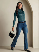 [Dark Green] SilkSilky  Long Sleeve Turtle Neck Women's T-Shirt 006