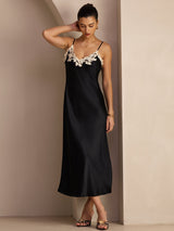 [Black] SilkSilky  Spaghetti Strap V Neck Dress 006