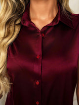 [Dark Red] SilkSilky  Sleeveless Lapel Collar Women's Shirts 004