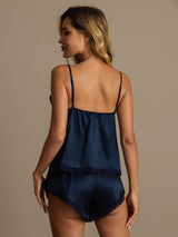 [Dark Blue] SilkSilky  Spaghetti Strap V Neck Camisole Set 002