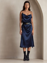 [Dark Blue] SilkSilky  Spaghetti Strap Cowl Neck Camisole Top 004