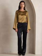 [Brown] SilkSilky  Long Sleeve Boat Neck Women's Blouse 004