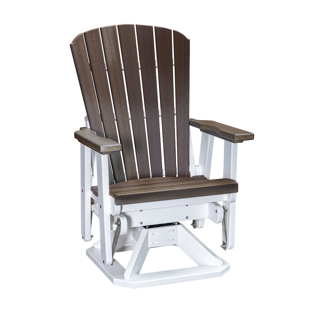 Fan Back Swivel Glider in Brazilian Walnut on a White Base