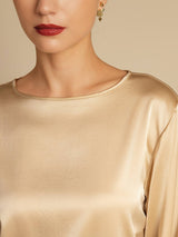 [Champagne] SilkSilky  Long Sleeve Boat Neck Women's Blouse 006
