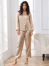 [Champagne Gold] SilkSilky  Long Sleeve Lapel Collar Women's Pajamas 003
