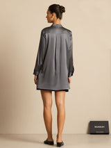 [Dark Gray] SilkSilky  Long Sleeve Stand Collar Women's Blouse 002