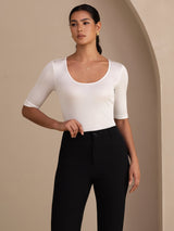 [White] SilkSilky  Half Sleeve Women's T-Shirt 003