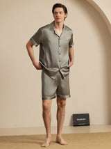 [Grayish Green] SilkSilky  Short Sleeve Lapel Collar Men's Pajamas 004
