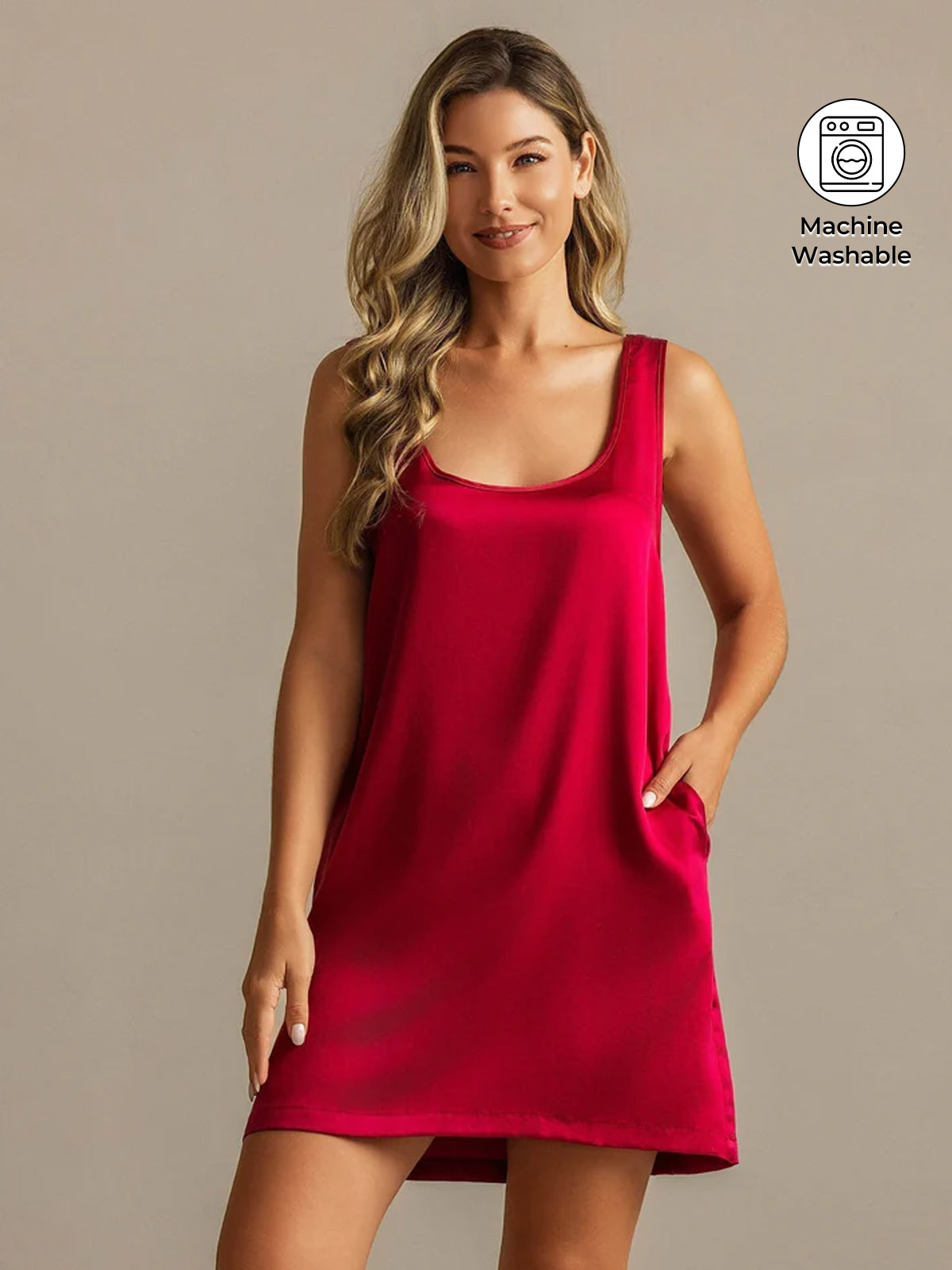 [Wine] SilkSilky  Sleeveless Nightgown 001