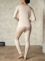 [Tan] SilkSilky  Silk Jersey Long Sleeve Round Neck Women's Long Johns 002