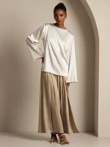 [White] SilkSilky  Long Sleeve Boat Neck Women's Blouse 006