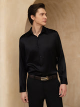 [Black] SilkSilky  Long Sleeve Lapel Collar Men's Shirt 004