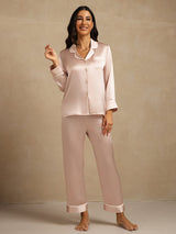 [Pink] SilkSilky  Long Sleeve Lapel Collar Women's Pajamas 003