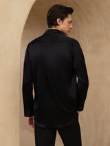 [Black] SilkSilky  Long Sleeve Lapel Collar Men's Shirt 002