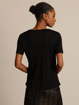 [Black] SilkSilky  Short Sleeve Round Neck Women's T-Shirt 002