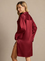 [Wine] SilkSilky  Long Sleeve Lapel Collar Nightshirt 002