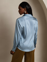 [Grayish Blue] SilkSilky  Long Sleeve Lapel Collar Women's Shirts 002