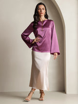 [Deep Purple] SilkSilky  Long Sleeve Boat Neck Women's Blouse 006