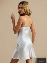 [Light Blue] SilkSilky  Spaghetti Strap V Neck Nightgown 002