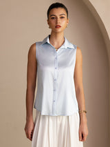 [Light Blue] SilkSilky  Sleeveless Lapel Collar Women's Shirts 001