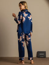 [Dark Blue] SilkSilky  Long Sleeve Lapel Collar Women's Pajamas 002