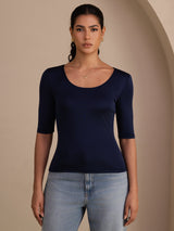 [Dark Blue] SilkSilky  Half Sleeve Women's T-Shirt 001