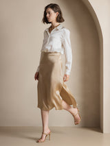 [White] SilkSilky  Long Sleeve Lapel Collar Women's Shirts 006