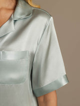 [Light Blue] SilkSilky  Short Sleeve Lapel Collar Women's Pajamas 008