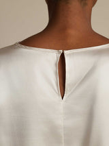 [White] SilkSilky  Long Sleeve Boat Neck Women's Blouse 005