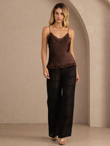 [Brown] SilkSilky  Spaghetti Strap V Neck Camisole Top 006