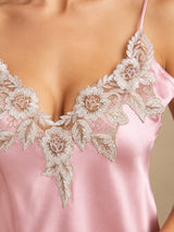 [Light Pink] SilkSilky  Spaghetti Strap V Neck Nightgown 004